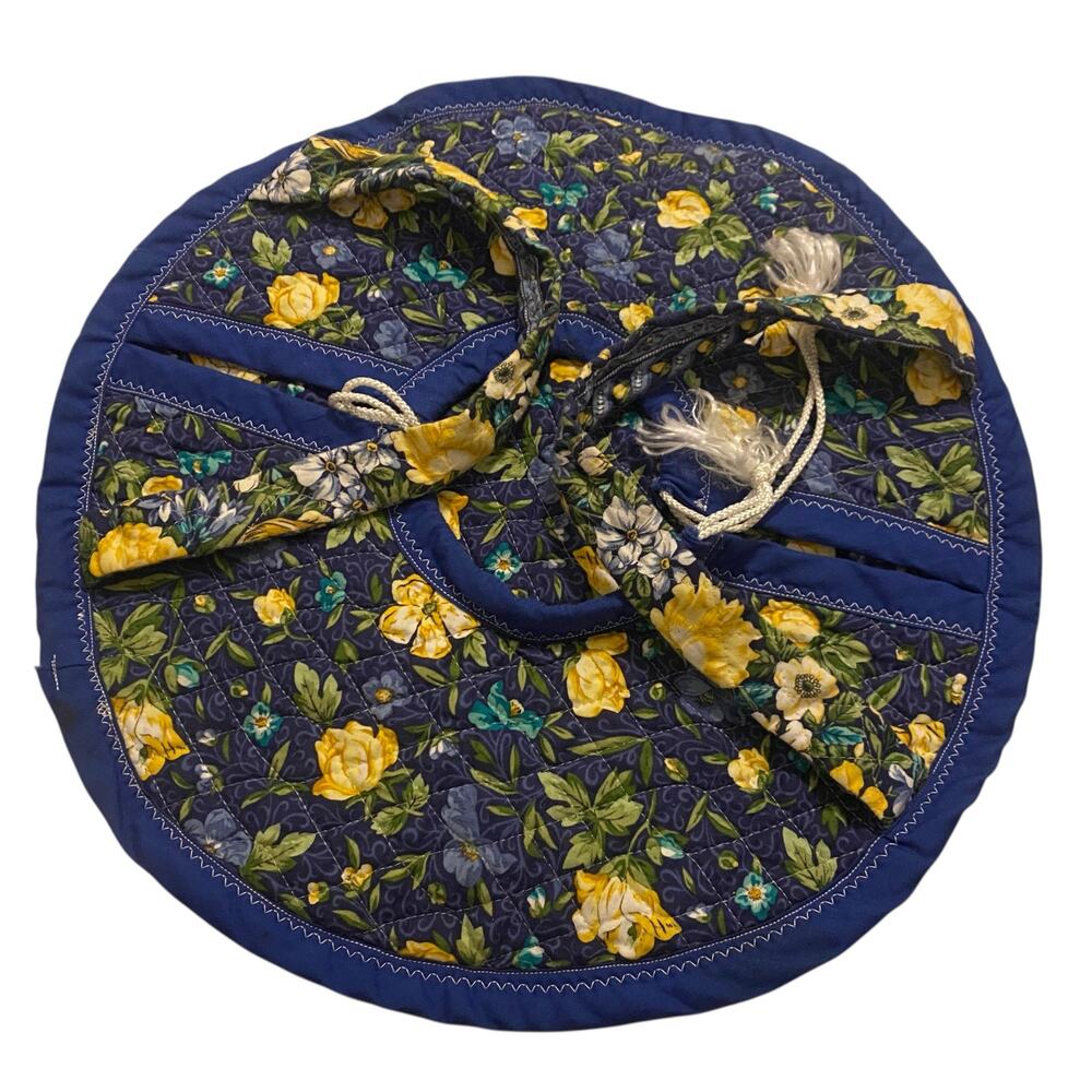 Vintage 70's Casserole Dish Carrier Round Quilt Insulated Cotton Fabric Bag USA